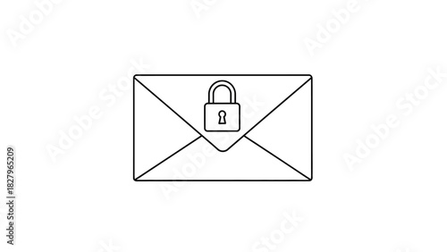 Vector line icon of a secure mail envelope with a padlock. A simple outline illustration representing data protection, private communication, and encrypted messages