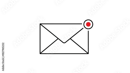 Unread message notification icon featuring a single envelope with a red alert dot, isolated line art vector illustration for digital communication
