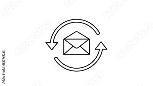 Email synchronization vector icon. Envelope with circular arrows symbol for mail refresh, update, and correspondence cycle. Isolated line art design element for web and apps. vector single (30)