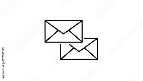 Black and white vector illustration of two overlapping envelopes, a single isolated icon for mail and communication
