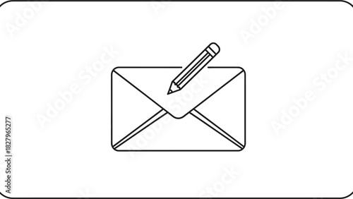 A simple line icon of an envelope and pencil representing writing a message or email, a single isolated vector illustration for communication concepts