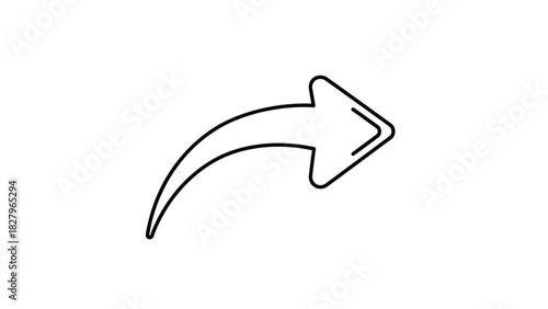 A single black outline curved arrow icon pointing right, used as a symbol for share, forward, or next. Simple line art vector illustration isolated on a white background