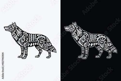 Tribal silhouette vector illustration of a wild animal in nature art style