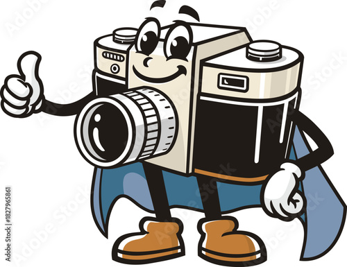 Camera mascot cartoon with superhero style