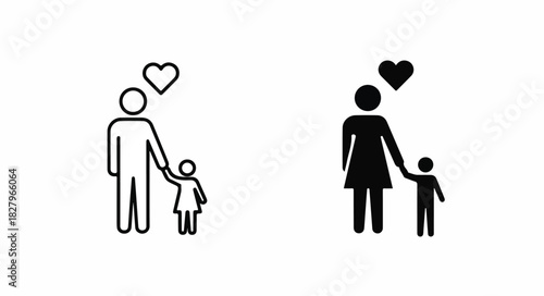 Single Mother Holding Heart and Child's Hand Symbolizing Maternal Love, Care, and Family Bond
