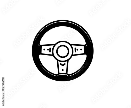 Vintage Steering Wheel Icon - Black White | Clean, isolated vector art for creative projects.