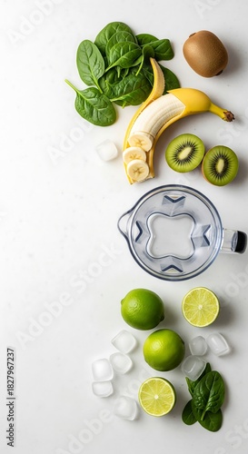 Green Smoothie Ingredients with Blender Jar - Vertical Fresh Layout with Copy Space
