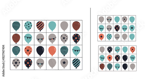 A fun and educational sudoku logic puzzle game for children, using colorful party balloons with various patterns instead of numbers.