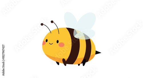 An adorable and chubby cartoon bee character flying with a happy, smiling face and blushing cheeks, isolated on a white background.