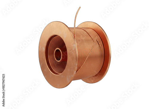 Copper Wire Spool Isolated on Transparent Background with Soft Lighting Showing Intricate Coil Detail