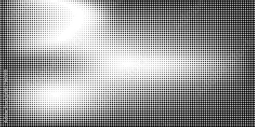 Halftone radial texture. Comic style grain background. Pop art faded textured frame. Grunge speckle effect. Dotted particles print wallpaper. Pixelated gradient vector backdrop