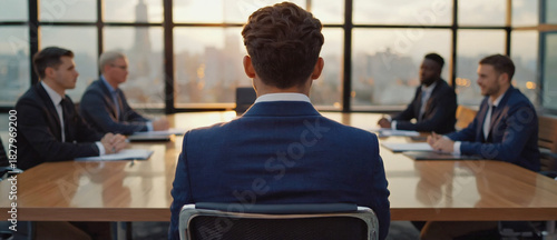 Strategic Vision: A decisive leader stands poised at the helm, commanding the attention of their peers as they strategize for future ventures.
