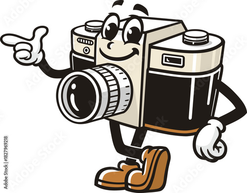 Camera mascot cartoon with an idea