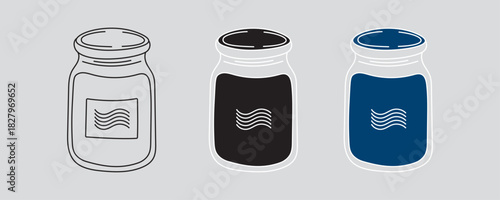Jars with Label Vector Set Outline Black and Blue Icons