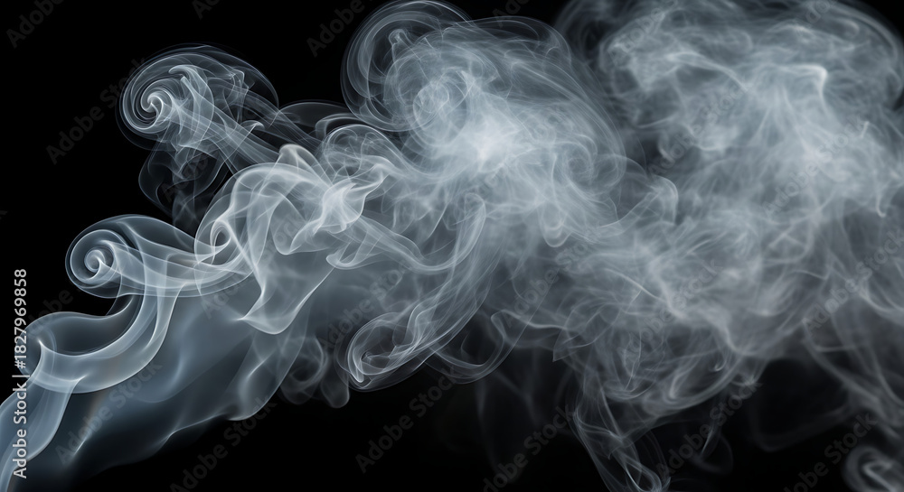 Obraz premium Wispy white smoke swirling and curling against a dark black background creating an abstract pattern ai generated
