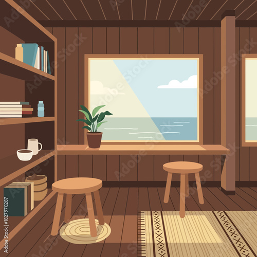 Cozy Coastal Cabin Retreat with Ocean View and Serene Interior Decor