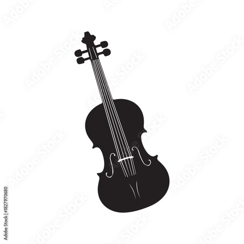 Black silhouette of a violin on a white background.