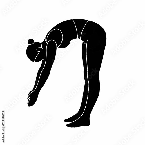 Woman practicing yoga in a standing forward bend pose.