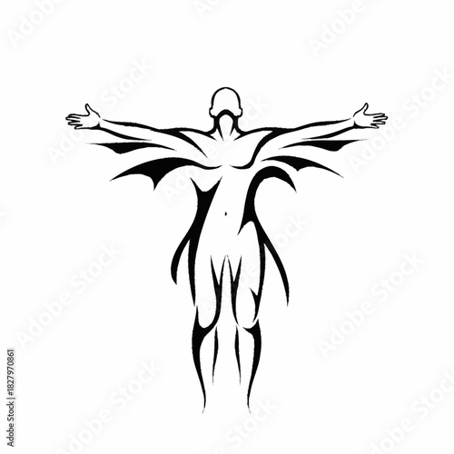 Abstract Tribal Figure with Arms Outstretched in a Symbolic Pose.