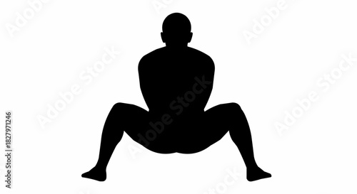 Black silhouette of a person in a deep squatting yoga pose.