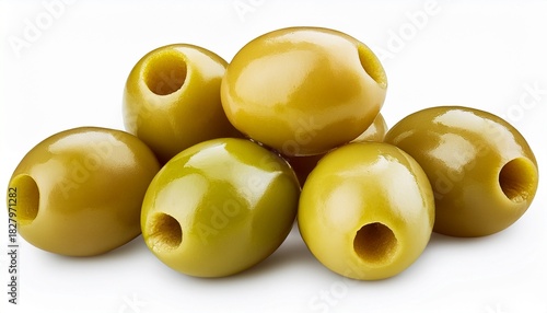 Green Pitted Olives Isolated On White Background With Clipping Path Full Depth Of Field