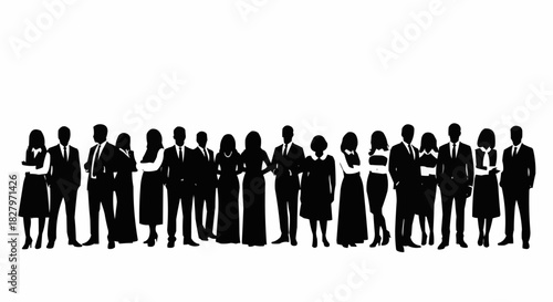 Diverse group of professionals standing together in a line.