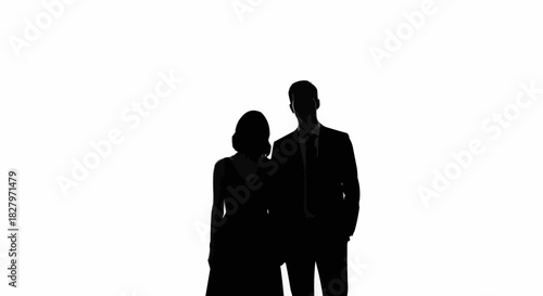 Silhouette of a couple standing together in formal attire.