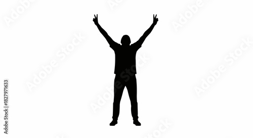 Silhouette of a Person Raising Arms in Victory or Celebration.