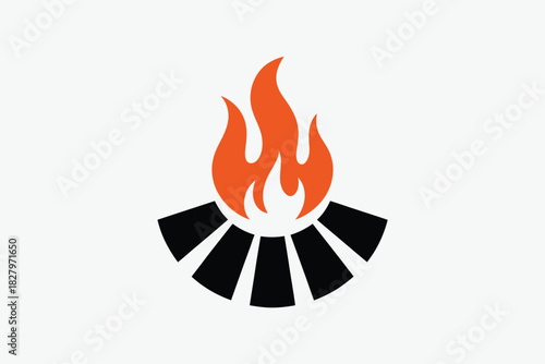 Burning fire icon simple flat vector design isolated on white background for camping and outdoor adventure themes
