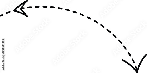 Hand drawn curve dotted line arrow set. curved pointers sign. Sketch curved dashed arrows. signpost showing a confusing complex path. Dashed arrows
