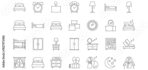 Collection of hand drawn furniture icons and illustrations