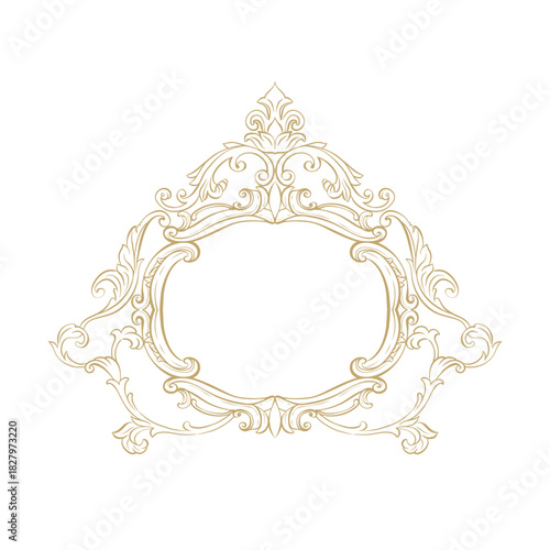 Vintage crest. Wedding baroque frame. Classic crest. Victorian frame for wedding invitation, card, save the date, monogram frame. Vintage frame with floral decor. Hand drawn antique wreath crest.