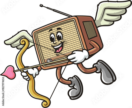 Radio mascot cartoon is being cupid