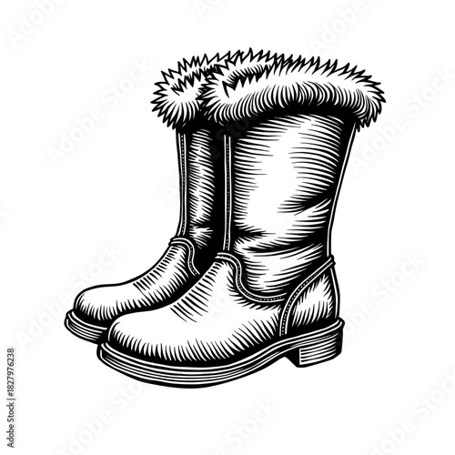 Winter boots with fur lining and thick soles for cold weather wear Concept of Christmas clothing and cozy outdoor outfit - warmth - seasonal wear