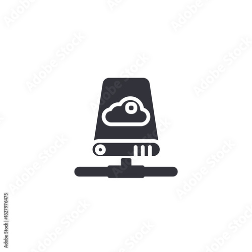 A storage device with a cloud symbol, illustrating remote data access, cloud backup services, online saving, and secure digital file management.