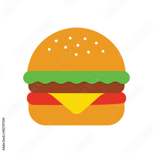 Cheeseburger simple flat design tasty fast food concept fresh meal graphic Vector illustration