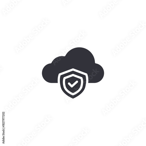 Cloud with shield. Cloud platform icon with shield representing encrypted online storage, secure cloud service, and cyber data protection.