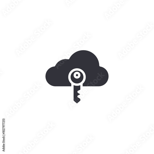 Cloud with key. Cloud data icon with access key representing secure login storage, encrypted backup system, and privacy control.