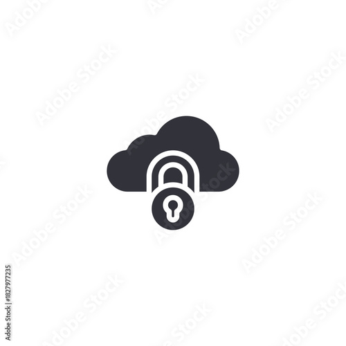 Cloud with padlock. Encrypted cloud service icon showing private secure storage, safe data management, and cloud access protection.