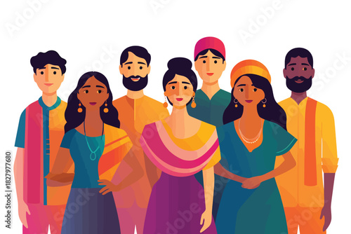 group of indian people isolated vector style with transparent background illustration