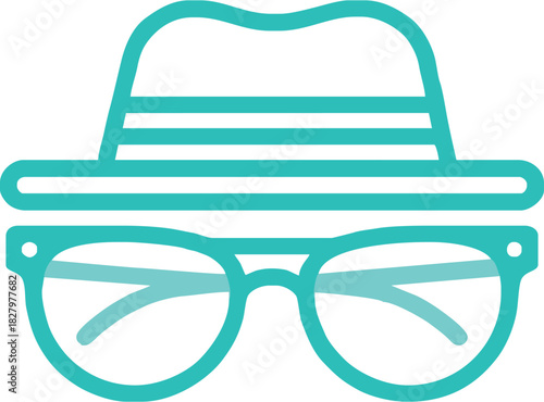 Stylish fedora and eyeglasses icon for detective agency or private investigator branding, sleek minimalist design element for spy theme projects