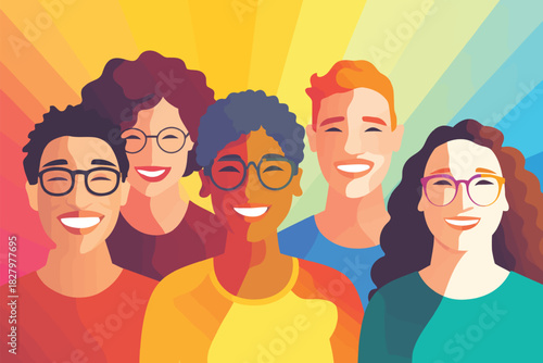 inclusive group of happy people isolated vector style illustration