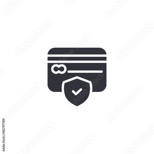 Credit card with shield. Secure payment card logo emphasizing fraud protection, safe online buying, and encrypted financial processing.