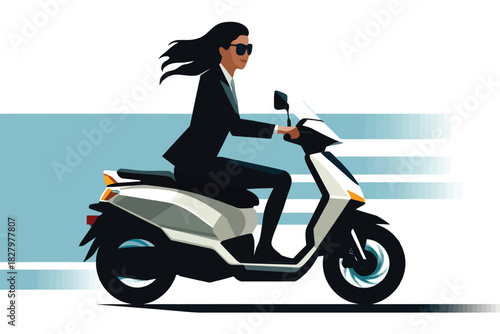 woman in business suit riding Motor bike isolated vector style with transparent background illustration
