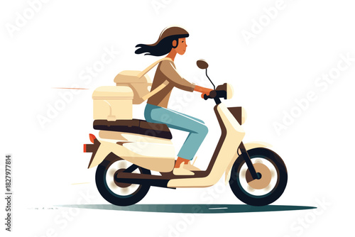 woman riding Motor bike isolated vector style with transparent background illustration