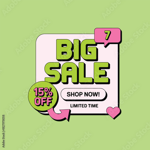 Big Sale Promotional Banner with Discount Offer and Shop Now Call to Action Illustration