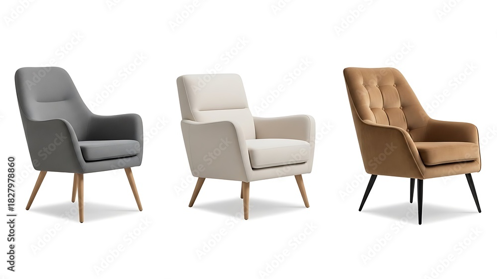 Obraz premium Collection of modern upholstered armchairs isolated on white background