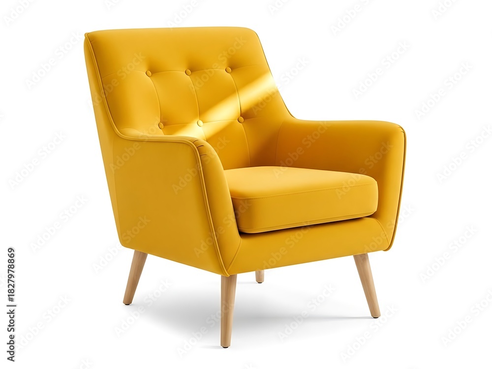Naklejka premium Yellow armchair with wooden legs isolated on white background