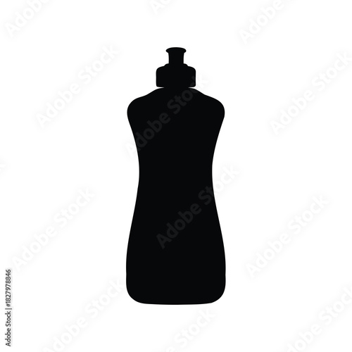 Black silhouette of a dish soap bottle on a white background