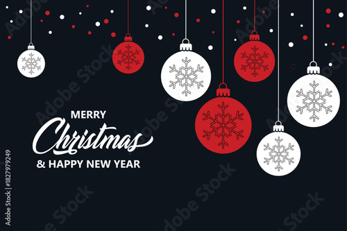 Merry Christmas ball decoration banner design, vector art illustration